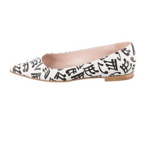 Miu Miu White Pointed Ballet Flat with Black Graphic Motif